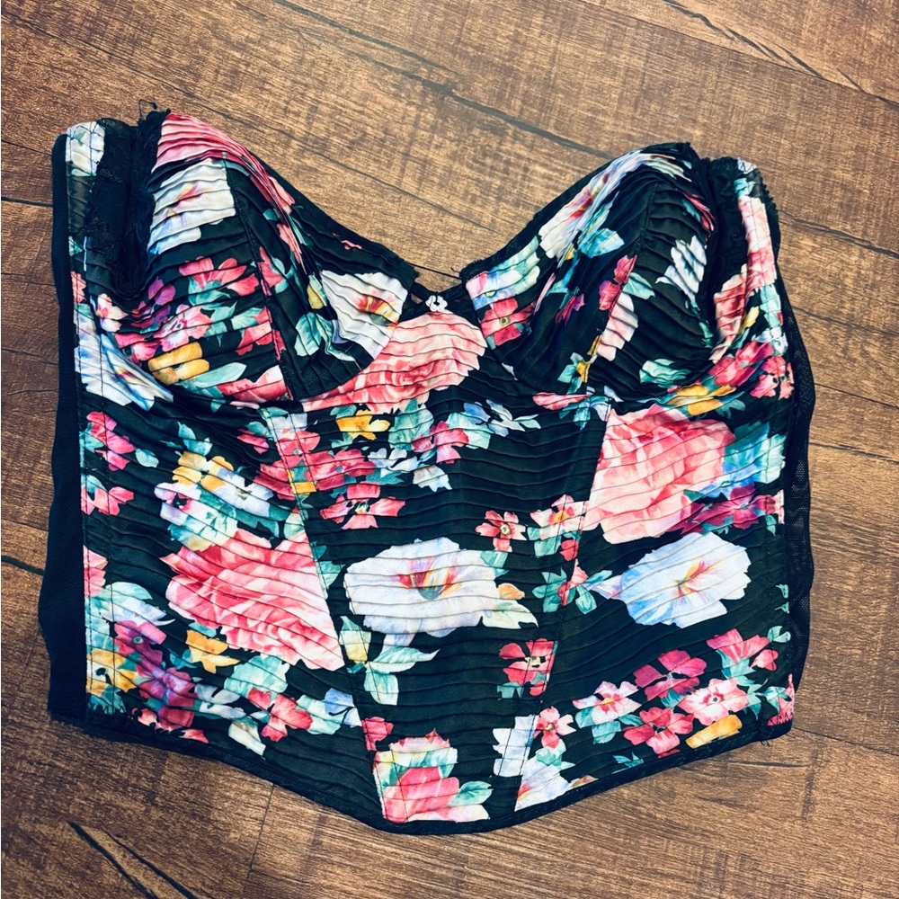 Vintage Christian Dior Black Floral Bustier. Size 36 C. Great condition!